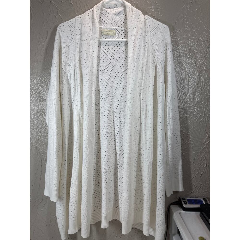 SIGRID‎ OLSEN Studio Open Front Cardigan Sweater Ivory Open Knit Size XL